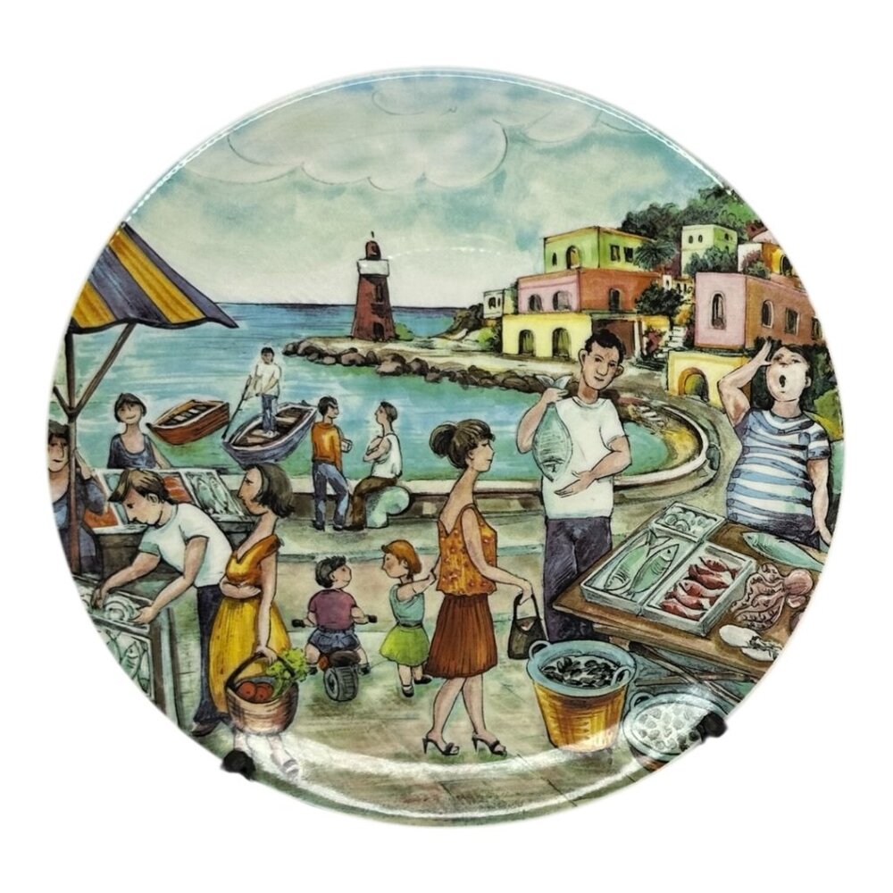 Vintage 8" Market Scene # 4 Plate Made in Italy